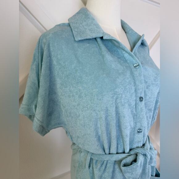 NWT Andie Swim Terry Button-Up Short Romper Cablu Blue Swim Cover Size S - Picture 3 of 9